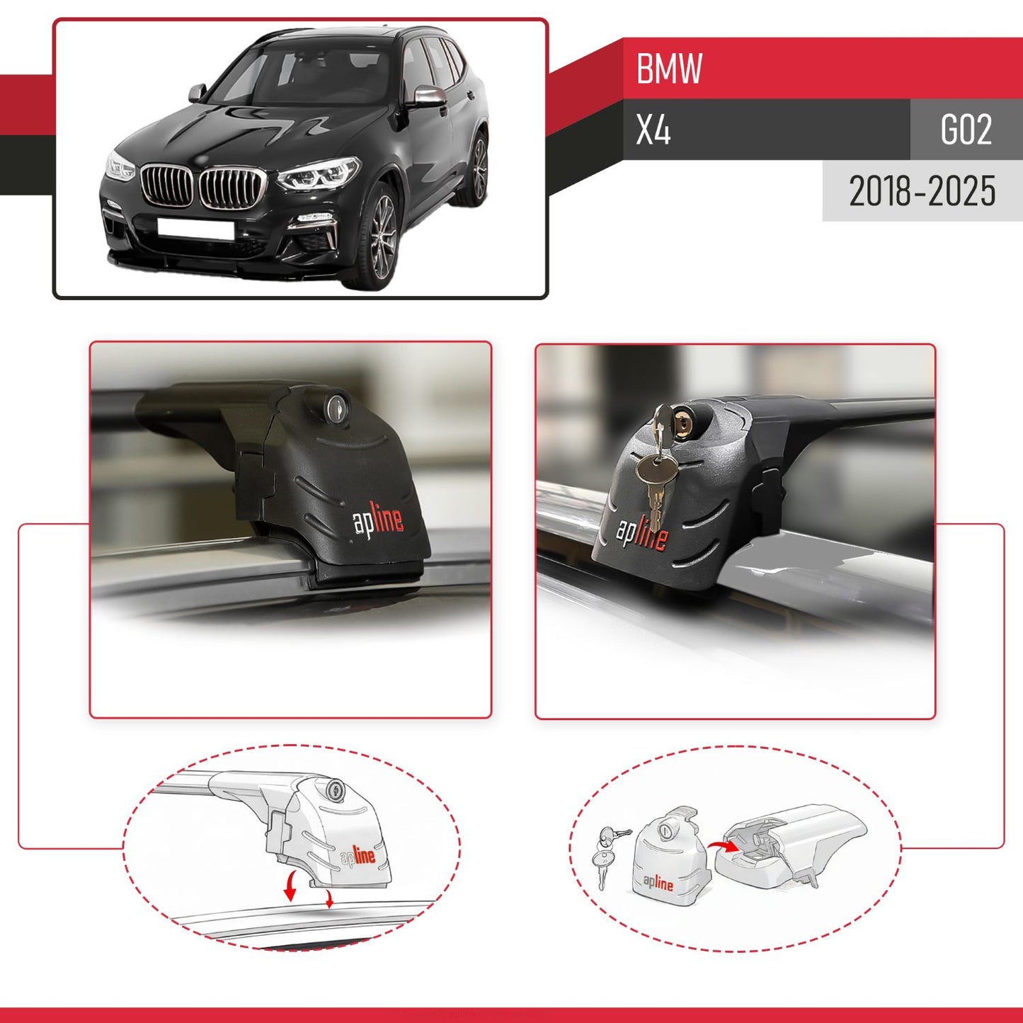Compatible avec BMW X4 (G02) 2018-2025 ACE-2 modèle Barres de Toit Railing Porte-Bagages de Voiture Noir Aluminium Barres