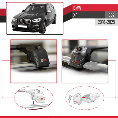 Compatible avec BMW X4 (G02) 2018-2025 ACE-2 modèle Barres de Toit Railing Porte-Bagages de Voiture Noir Aluminium Barres
