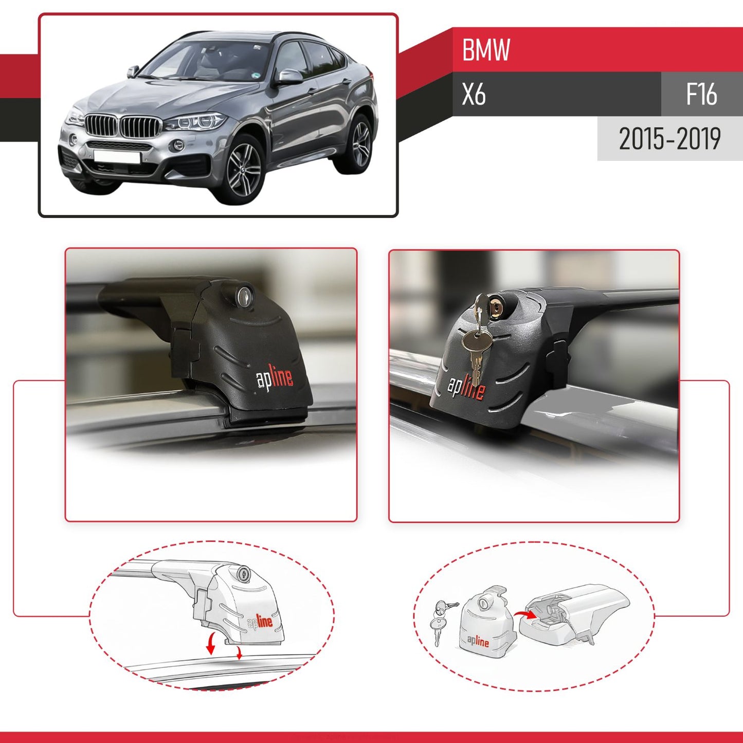 Compatible with BMW X6 (F16) 2015-2019 ACE-2 Car Roof Rack Cross Bar Black Aluminium 2 Bars