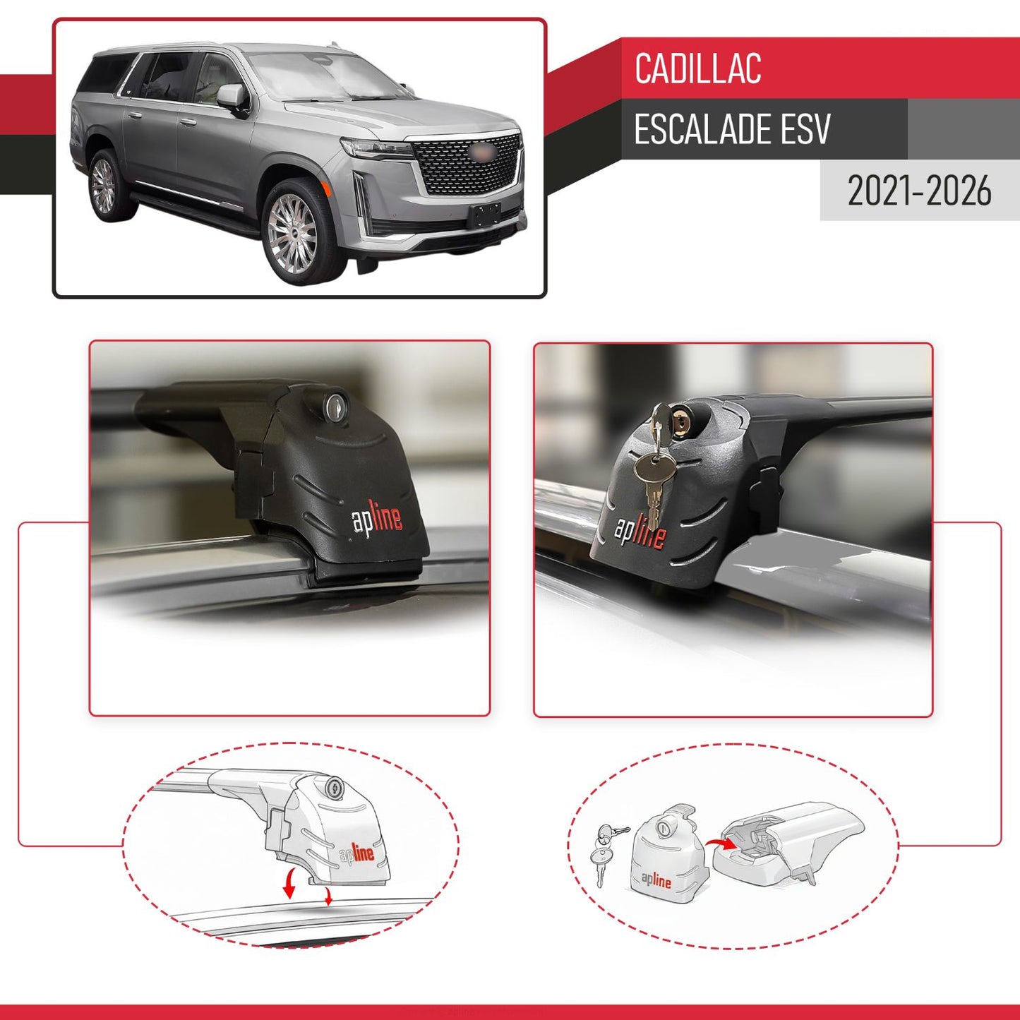 Compatible avec Cadillac Escalade ESV 2021-2026 ACE-2 modèle Barres de Toit Railing Porte-Bagages de Voiture Noir Aluminium Barres