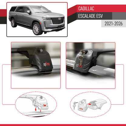 Compatible avec Cadillac Escalade ESV 2021-2026 ACE-2 modèle Barres de Toit Railing Porte-Bagages de Voiture Noir Aluminium Barres