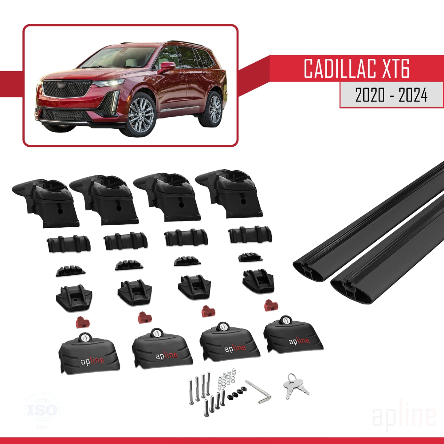 Compatible avec Cadillac XT6 2020-2024 ACE-2 Barres de Toit Railing Porte-Bagages de Voiture Noir Aluminium 2 Barres