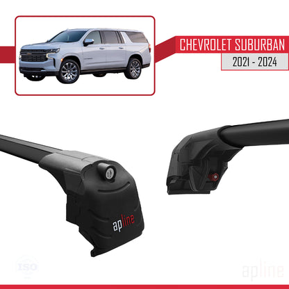Compatible avec Chevrolet Suburban 2021-2024 ACE-2 Barres de Toit Railing Porte-Bagages de Voiture Noir Aluminium 2 Barres