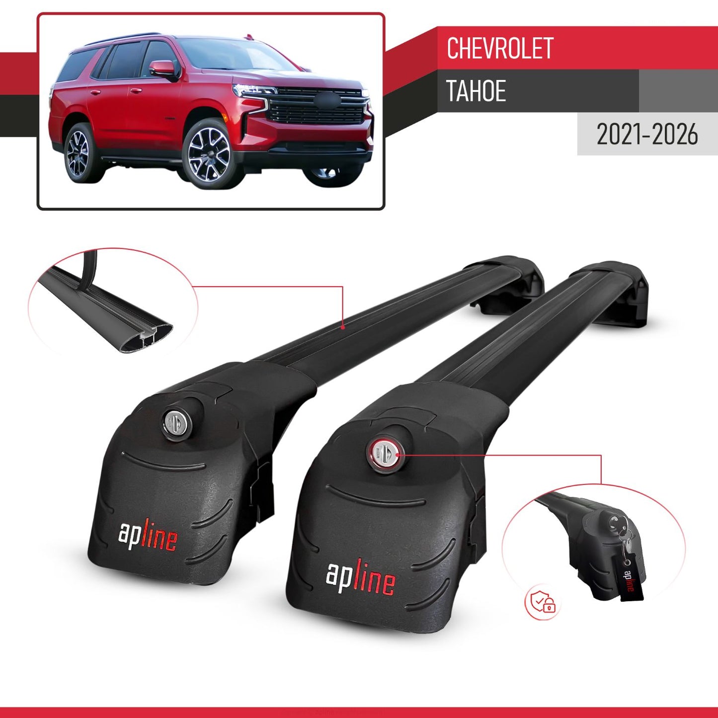 Compatible with Chevrolet Tahoe 2021-2024 ACE-2 Car Roof Rack Cross Bar Black Aluminium 2 Bars
