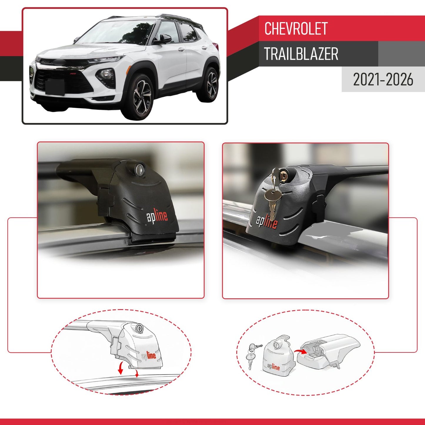 Compatible avec Chevrolet Trailblazer 2021-2026 ACE-2 modèle Barres de Toit Railing Porte-Bagages de Voiture Noir Aluminium Barres