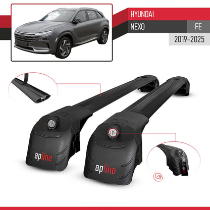 Compatible with Hyundai Nexo 2019-2023 ACE-2 Car Roof Rack Cross Bar Black Aluminium 2 Bars