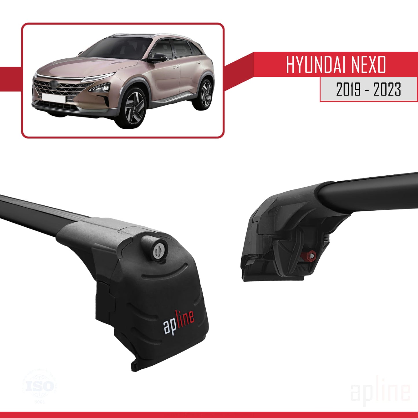 Compatible avec Hyundai Nexo 2019-2023 ACE-2 Barres de Toit Railing Porte-Bagages de Voiture Noir Aluminium 2 Barres