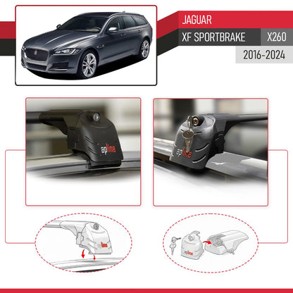 Compatible avec Jaguar XF Sportbrake (X260) 2016-2024 ACE-2 modèle Barres de Toit Railing Porte-Bagages de Voiture Noir Aluminium Barres