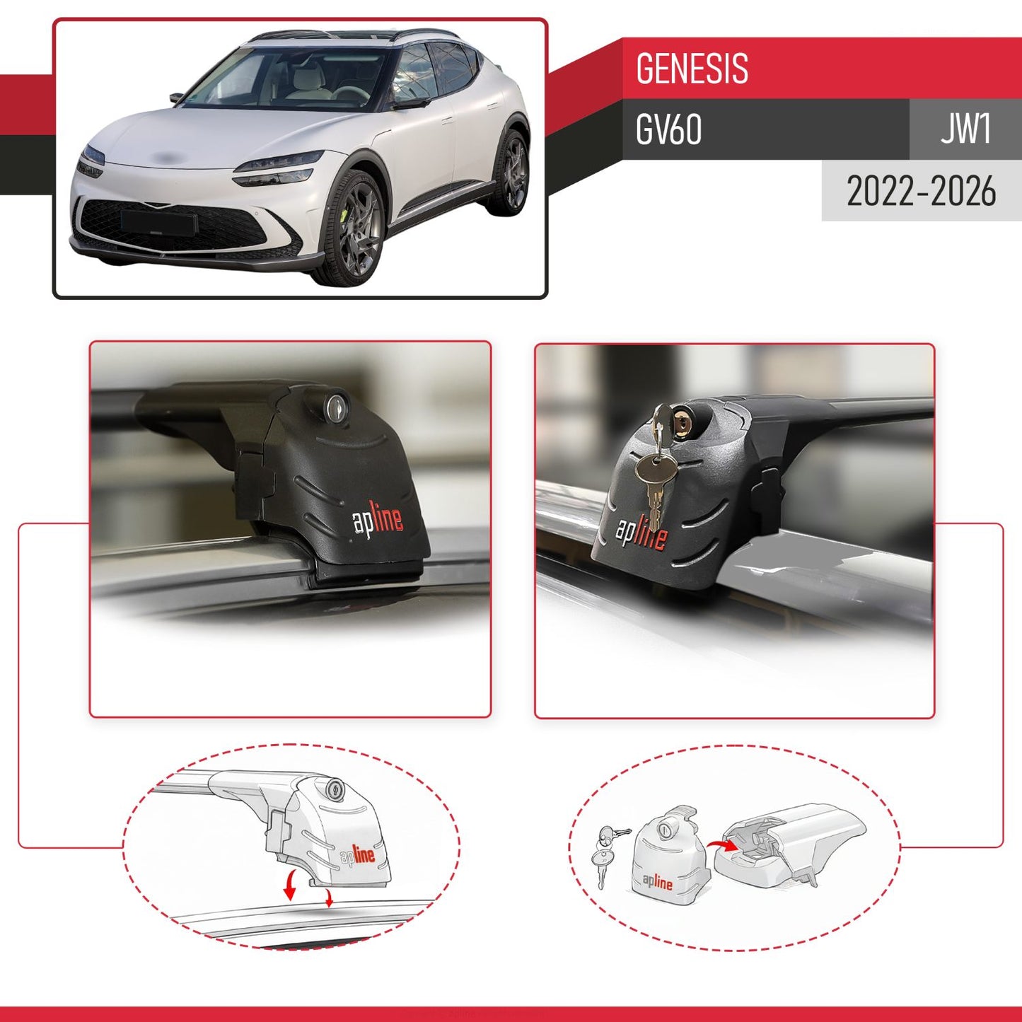 Compatible with Genesis GV60 2023-2024 ACE-2 Car Roof Rack Cross Bar Black Aluminium 2 Bars
