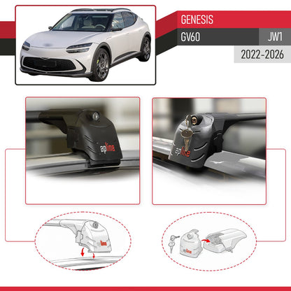 Compatible with Genesis GV60 2023-2024 ACE-2 Car Roof Rack Cross Bar Black Aluminium 2 Bars