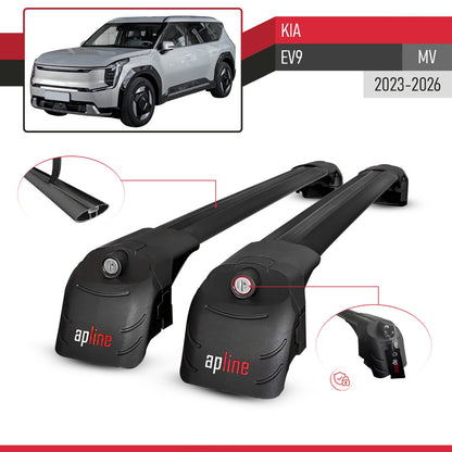 Compatible avec Kia EV9 (MV) 2023-2026 ACE-2 modèle Barres de Toit Railing Porte-Bagages de Voiture Noir Aluminium Barres