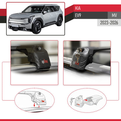 Compatible avec Kia EV9 (MV) 2023-2026 ACE-2 modèle Barres de Toit Railing Porte-Bagages de Voiture Noir Aluminium Barres