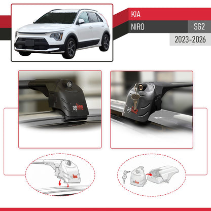 Compatible avec Kia Niro (SG2) 2023-2026 ACE-2 modèle Barres de Toit Railing Porte-Bagages de Voiture Noir Aluminium Barres
