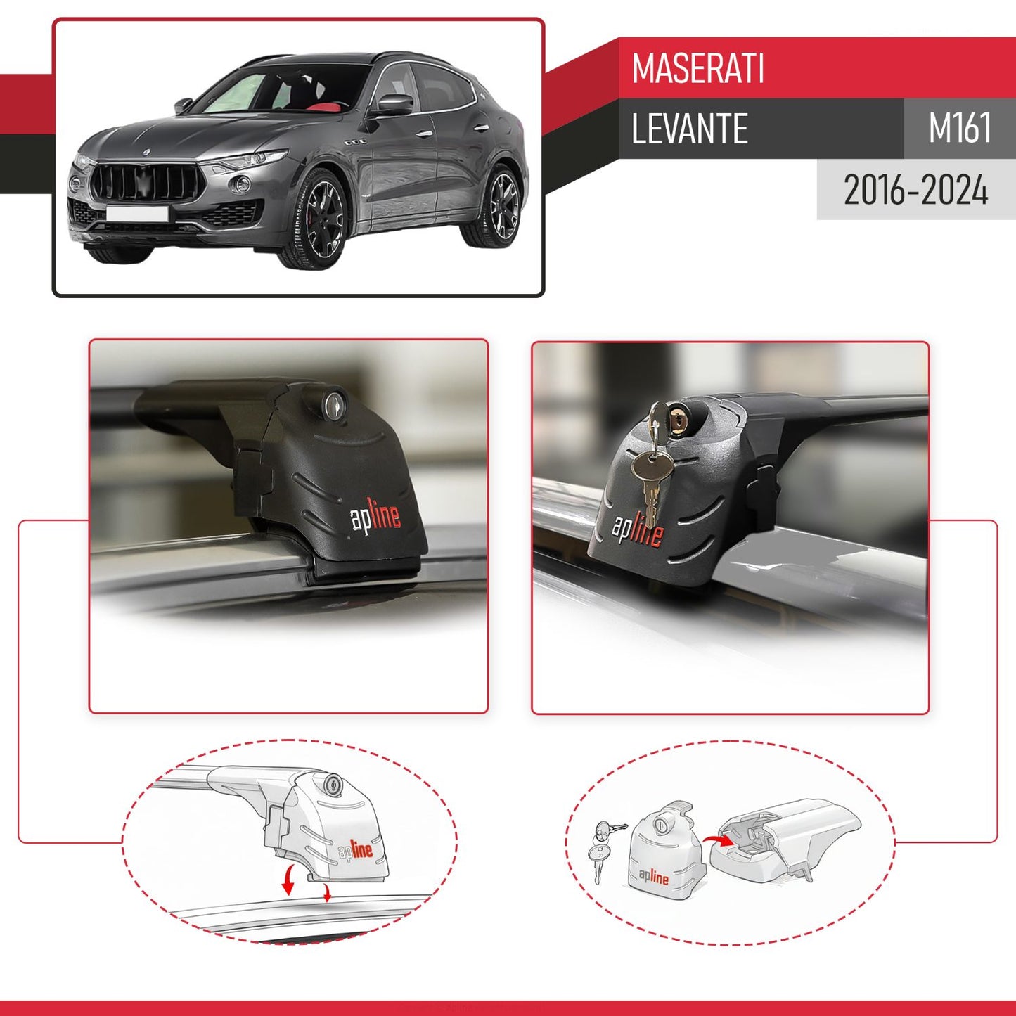 Compatible with Maserati Levante 2017-2024 ACE-2 Car Roof Rack Cross Bar Black Aluminium 2 Bars