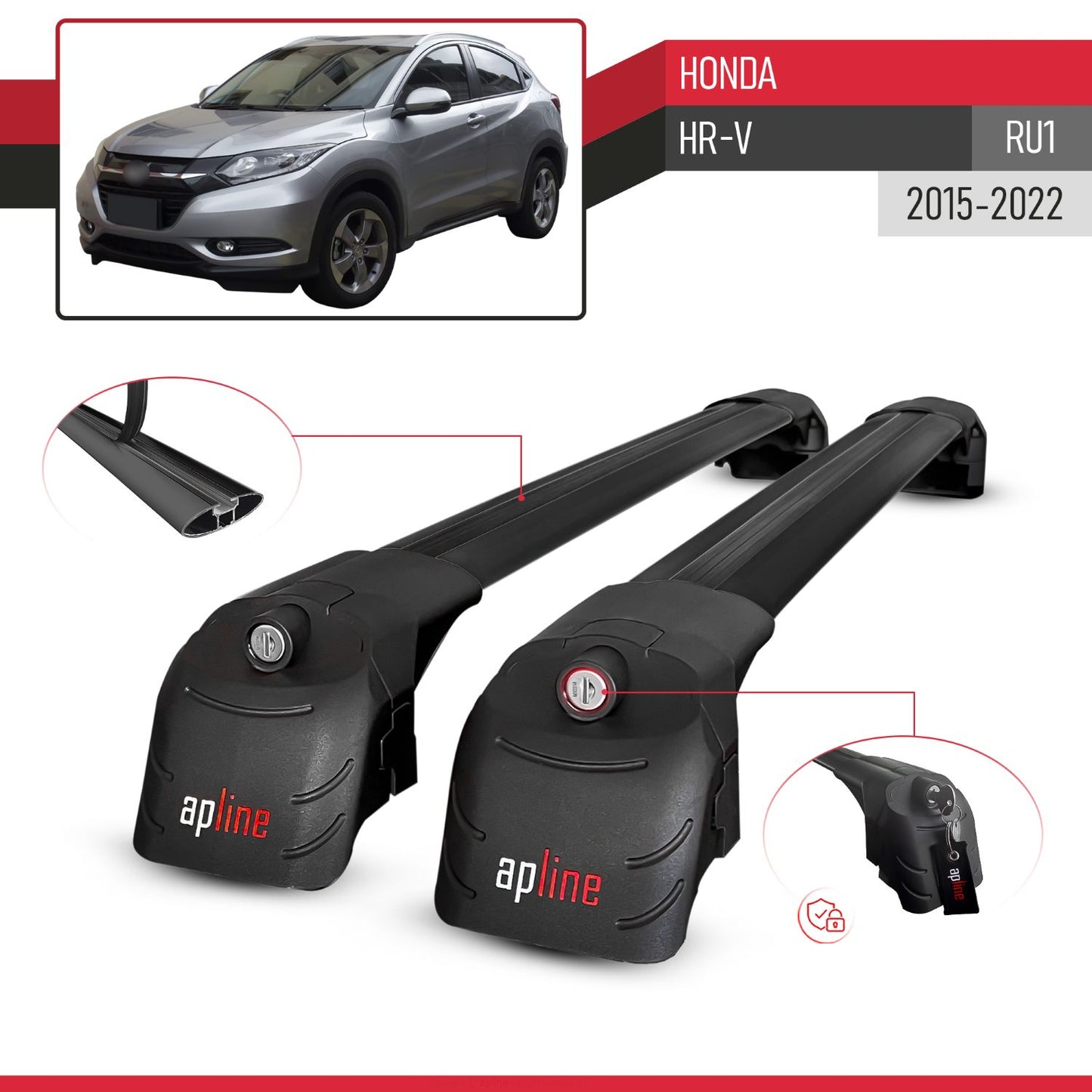 Compatible avec Honda HR-V (RU1) 2015-2022 ACE-2 modèle Barres de Toit Railing Porte-Bagages de Voiture Noir Aluminium Barres