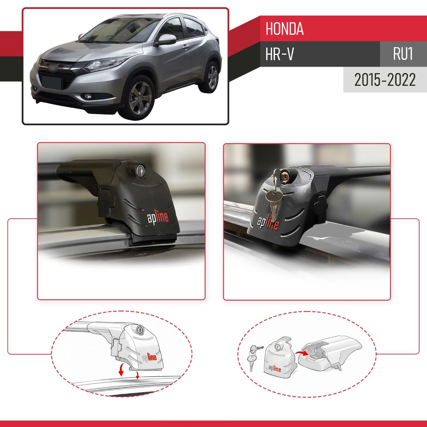 Compatible avec Honda HR-V (RU1) 2015-2022 ACE-2 modèle Barres de Toit Railing Porte-Bagages de Voiture Noir Aluminium Barres