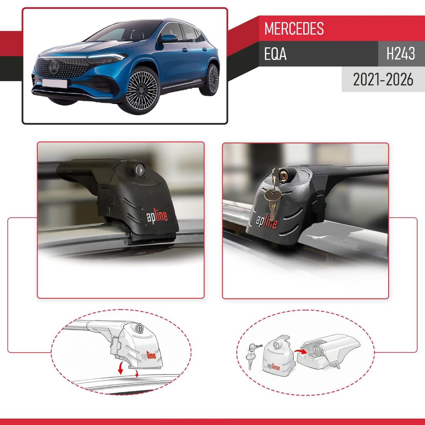 Compatible avec Mercedes EQA (H243) 2021-2026 ACE-2 modèle Barres de Toit Railing Porte-Bagages de Voiture Noir Aluminium Barres