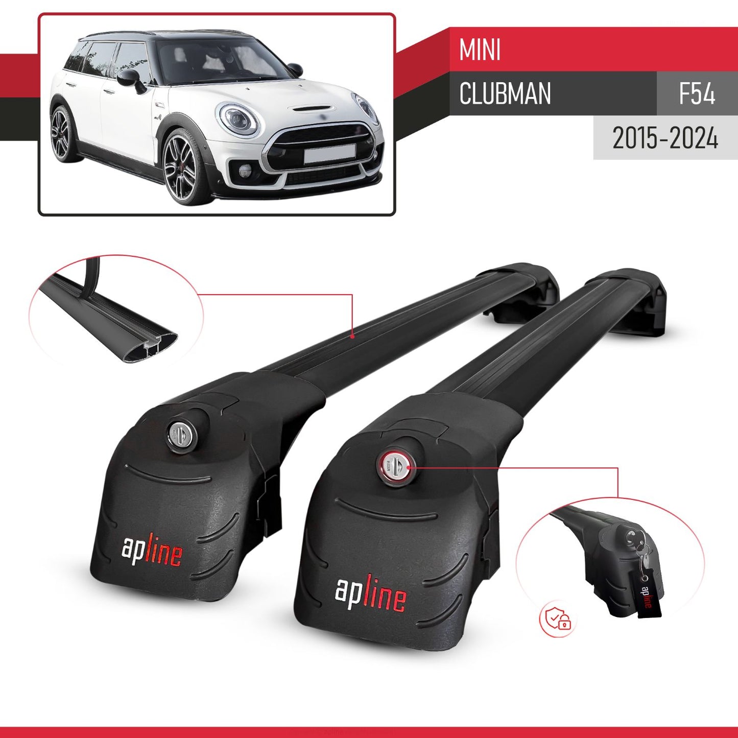 Compatible avec Mini Clubman (F54) 2015-2024 ACE-2 modèle Barres de Toit Railing Porte-Bagages de Voiture Noir Aluminium Barres