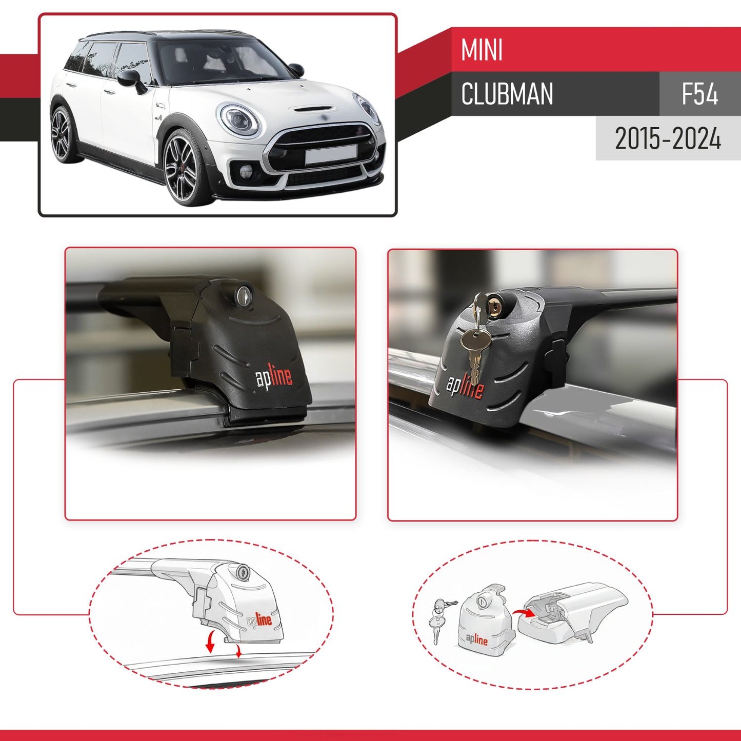 Compatible avec Mini Clubman (F54) 2015-2024 ACE-2 modèle Barres de Toit Railing Porte-Bagages de Voiture Noir Aluminium Barres