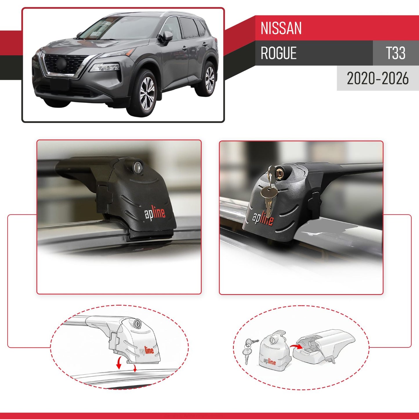 Compatible avec Nissan Rogue (T33) 2020-2026 ACE-2 modèle Barres de Toit Railing Porte-Bagages de Voiture Noir Aluminium Barres