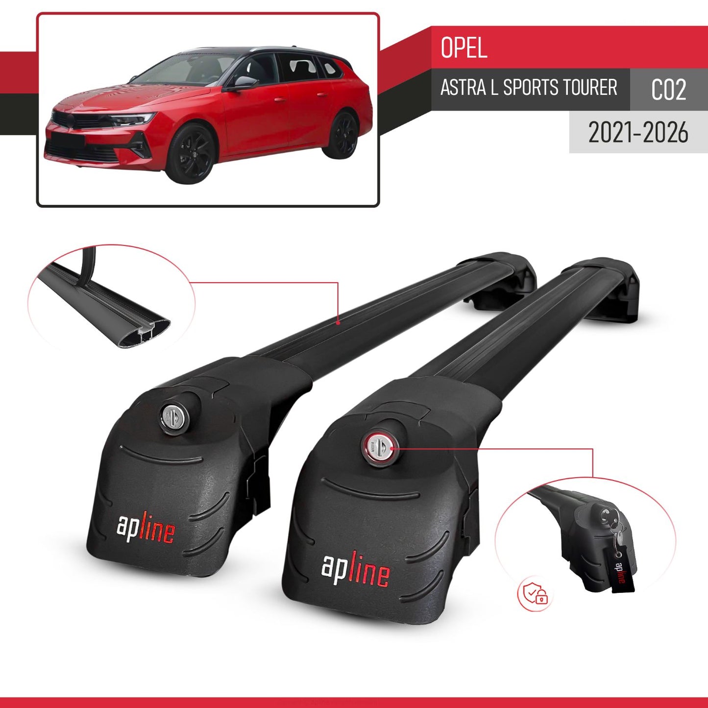 Compatible with Opel Astra L Sports Tourer 2021-2024 ACE-2 Car Roof Rack Cross Bar Black Aluminium 2 Bars
