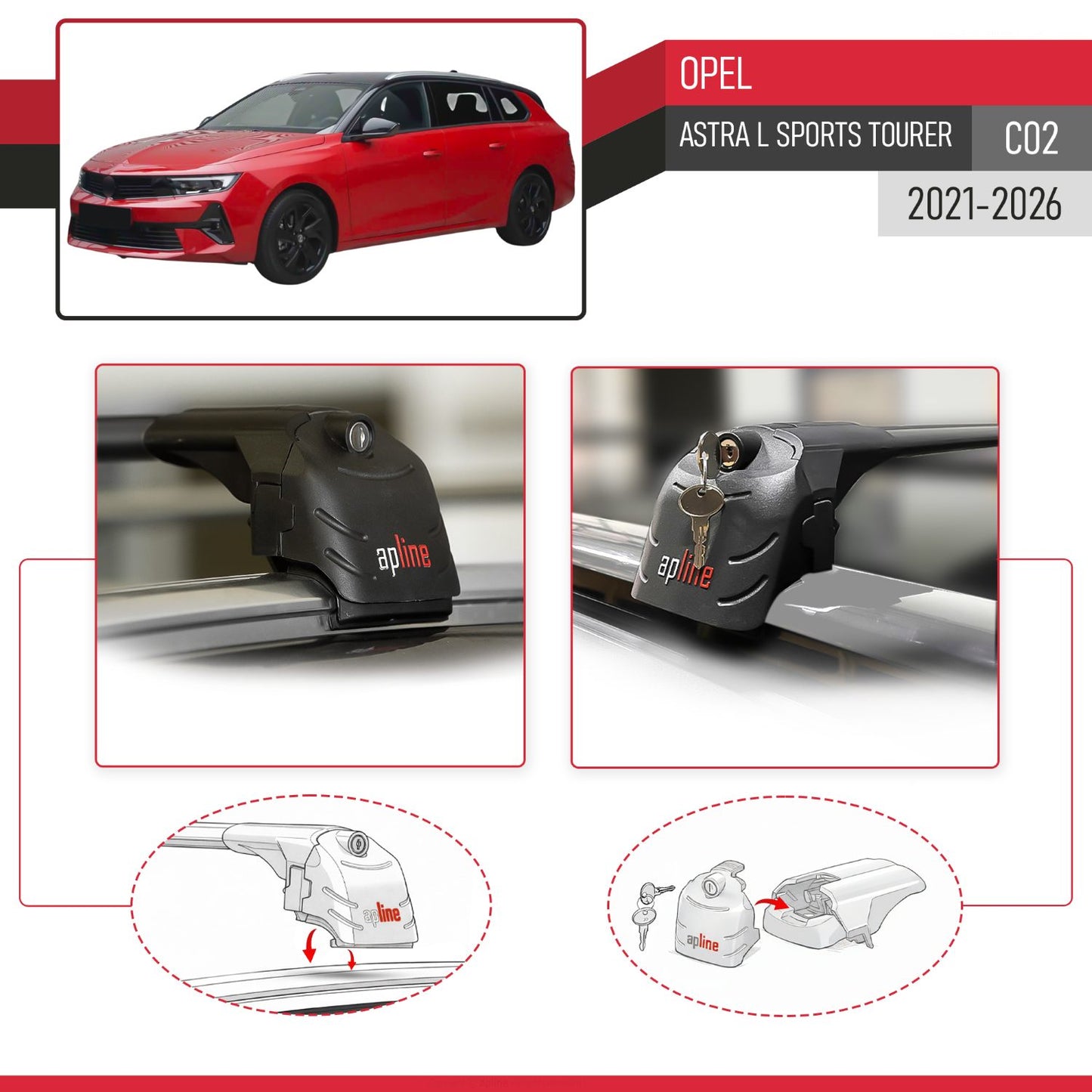 Compatible with Opel Astra L Sports Tourer 2021-2024 ACE-2 Car Roof Rack Cross Bar Black Aluminium 2 Bars