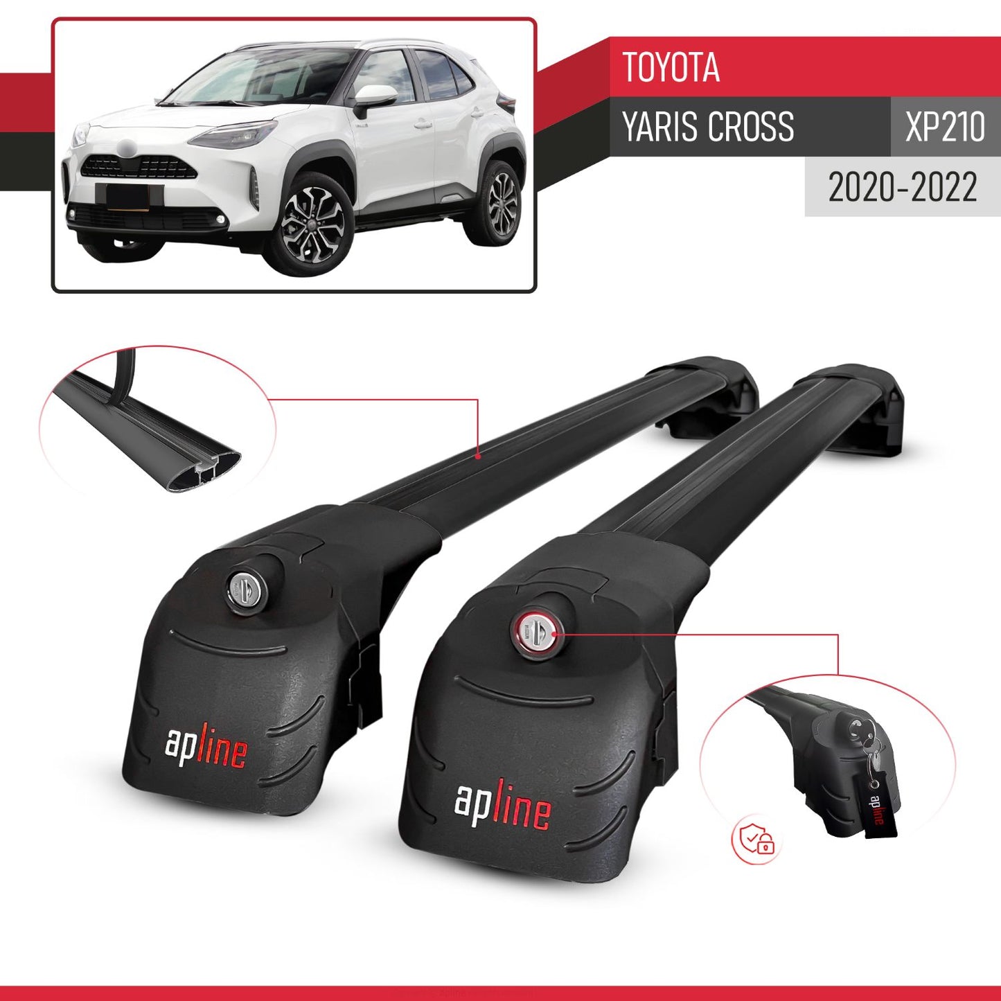 Compatible avec Toyota Yaris Cross (XP210) 2020-2022 ACE-2 modèle Barres de Toit Railing Porte-Bagages de Voiture Noir Aluminium Barres