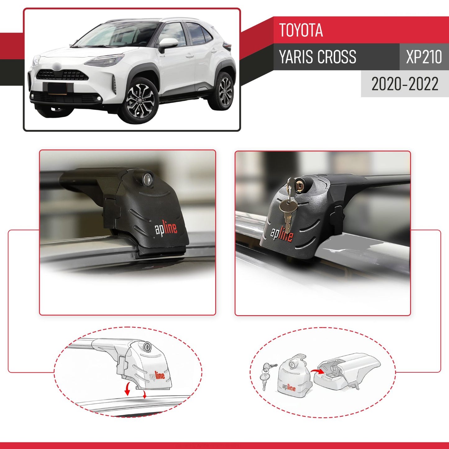 Compatible avec Toyota Yaris Cross (XP210) 2020-2022 ACE-2 modèle Barres de Toit Railing Porte-Bagages de Voiture Noir Aluminium Barres