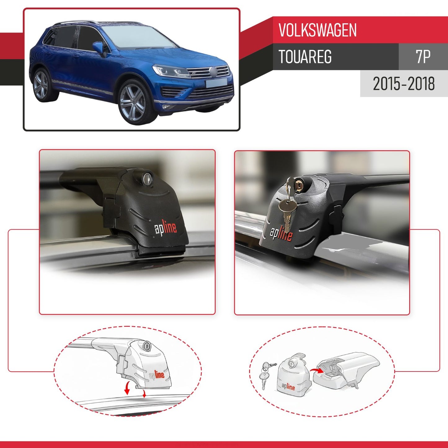 Compatible with VW Touareg 2015-2018 ACE-2 Car Roof Rack Cross Bar Black Aluminium 2 Bars
