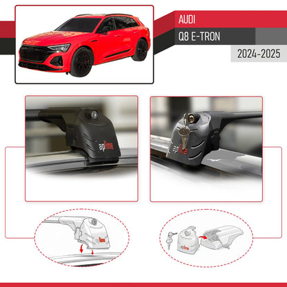 Compatible avec Audi Q8 e-Tron 2024-2025 ACE-2 modèle Barres de Toit Railing Porte-Bagages de Voiture Noir Aluminium Barres