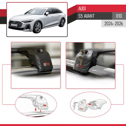 Compatible avec Audi S5 Avant (B10) 2024-2026 ACE-2 modèle Barres de Toit Railing Porte-Bagages de Voiture Noir Aluminium Barres