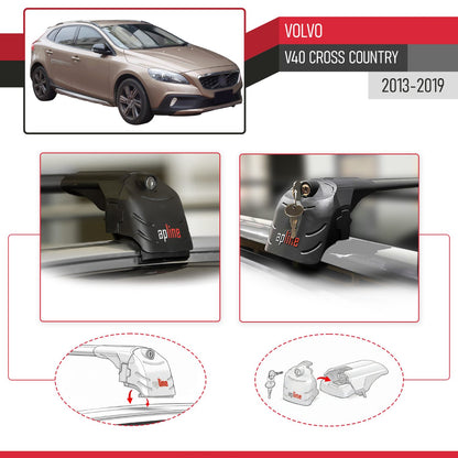 Compatible avec Volvo V40 Cross Country 2013-2019 ACE-2 modèle Barres de Toit Railing Porte-Bagages de Voiture Noir Aluminium Barres