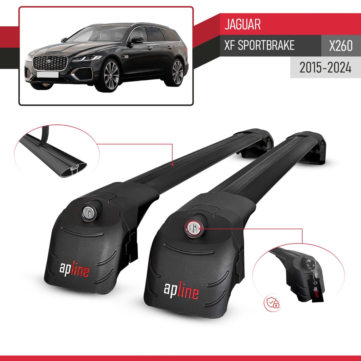 Compatible avec Jaguar XF Sportbrake (X260) 2015-2024 ACE-2 modèle Barres de Toit Railing Porte-Bagages de Voiture Noir Aluminium Barres