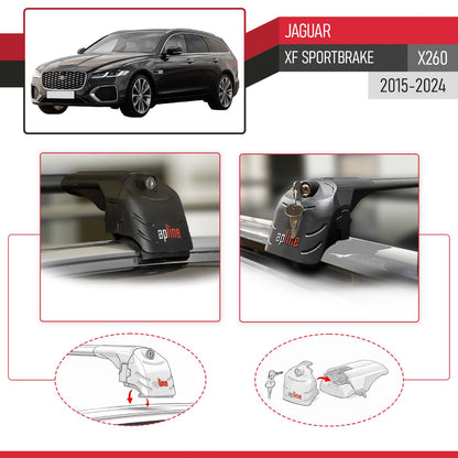 Compatible avec Jaguar XF Sportbrake (X260) 2015-2024 ACE-2 modèle Barres de Toit Railing Porte-Bagages de Voiture Noir Aluminium Barres