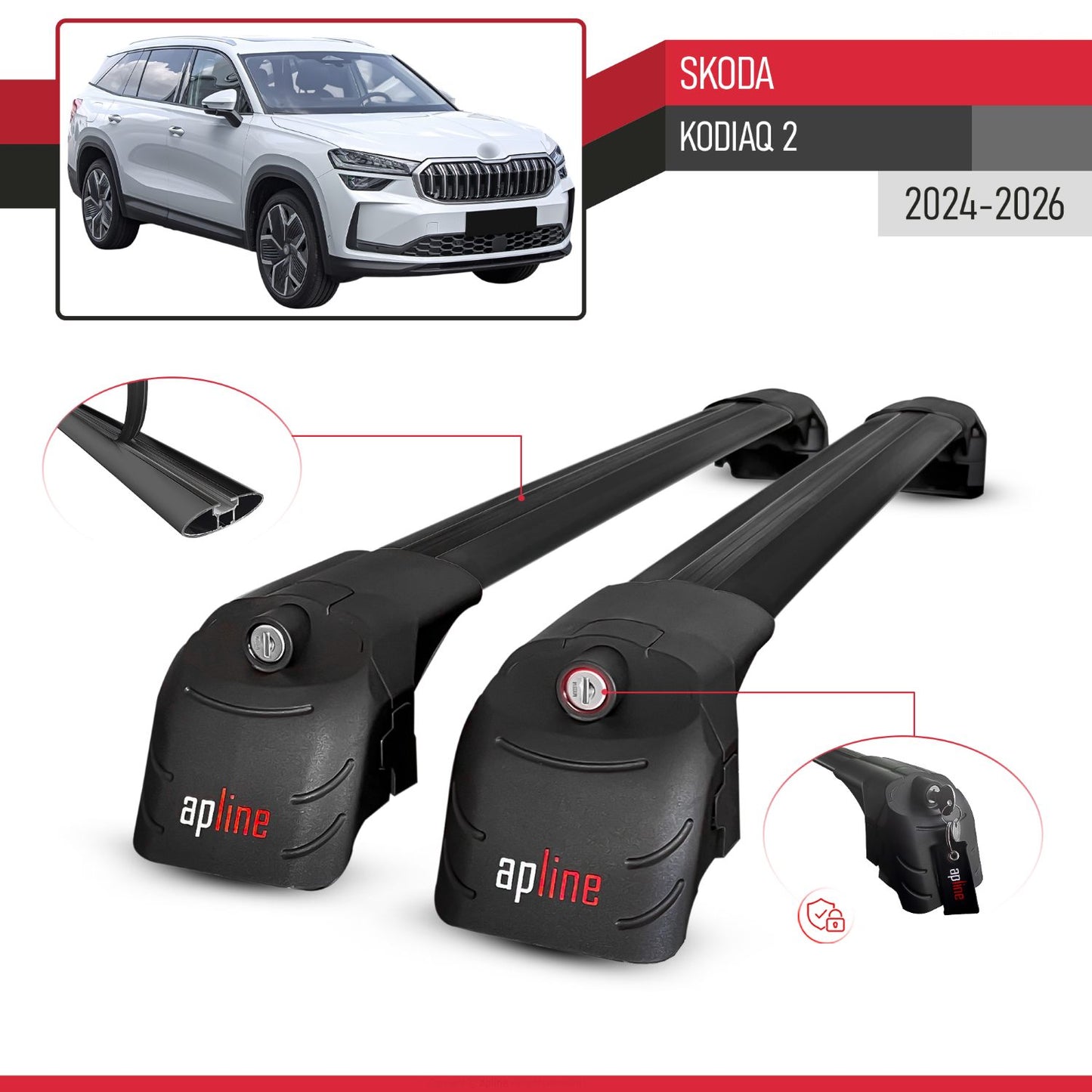 Compatible avec Skoda Kodiaq 2 2024-2026 ACE-2 modèle Barres de Toit Railing Porte-Bagages de Voiture Noir Aluminium Barres