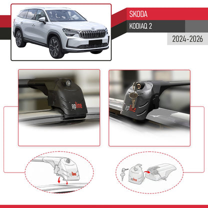 Compatible avec Skoda Kodiaq 2 2024-2026 ACE-2 modèle Barres de Toit Railing Porte-Bagages de Voiture Noir Aluminium Barres