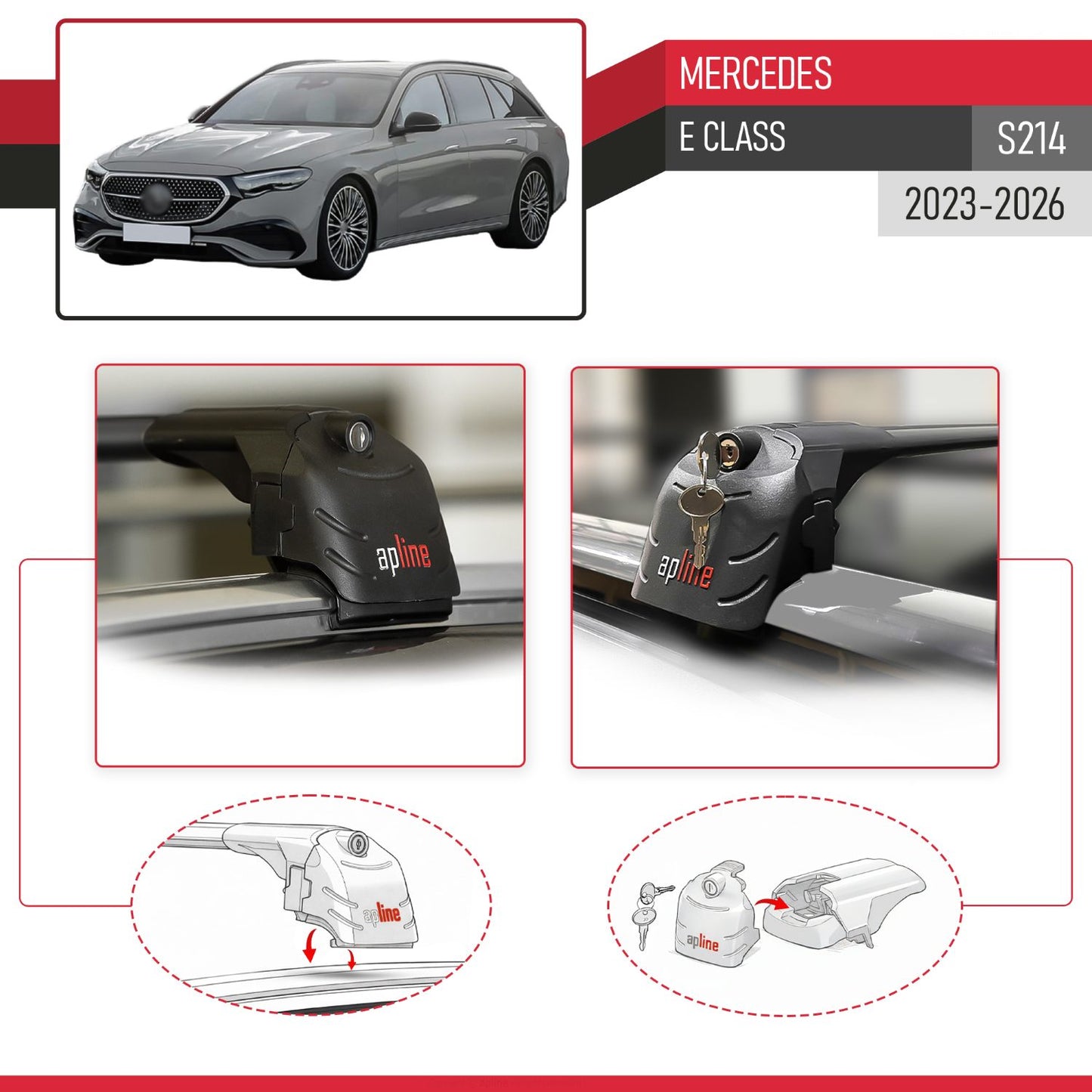 Compatible with Mercedes E-Class Estate 2021-2025 ACE-2 Car Roof Rack Cross Bar Black Aluminium 2 Bars