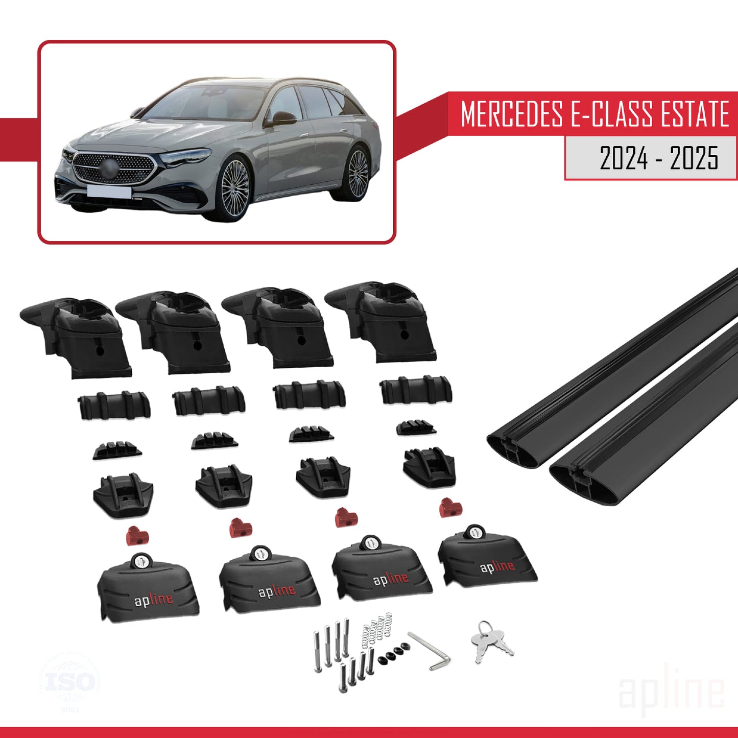 Compatible avec Mercedes E-Class Estate 2021-2025 ACE-2 Barres de Toit Railing Porte-Bagages de Voiture Noir Aluminium 2 Barres