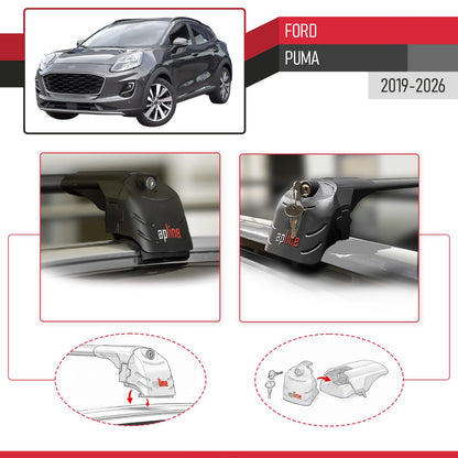 Compatible with Ford Puma 2019-2024 ACE-2 Car Roof Rack Cross Bar Black Aluminium 2 Bars