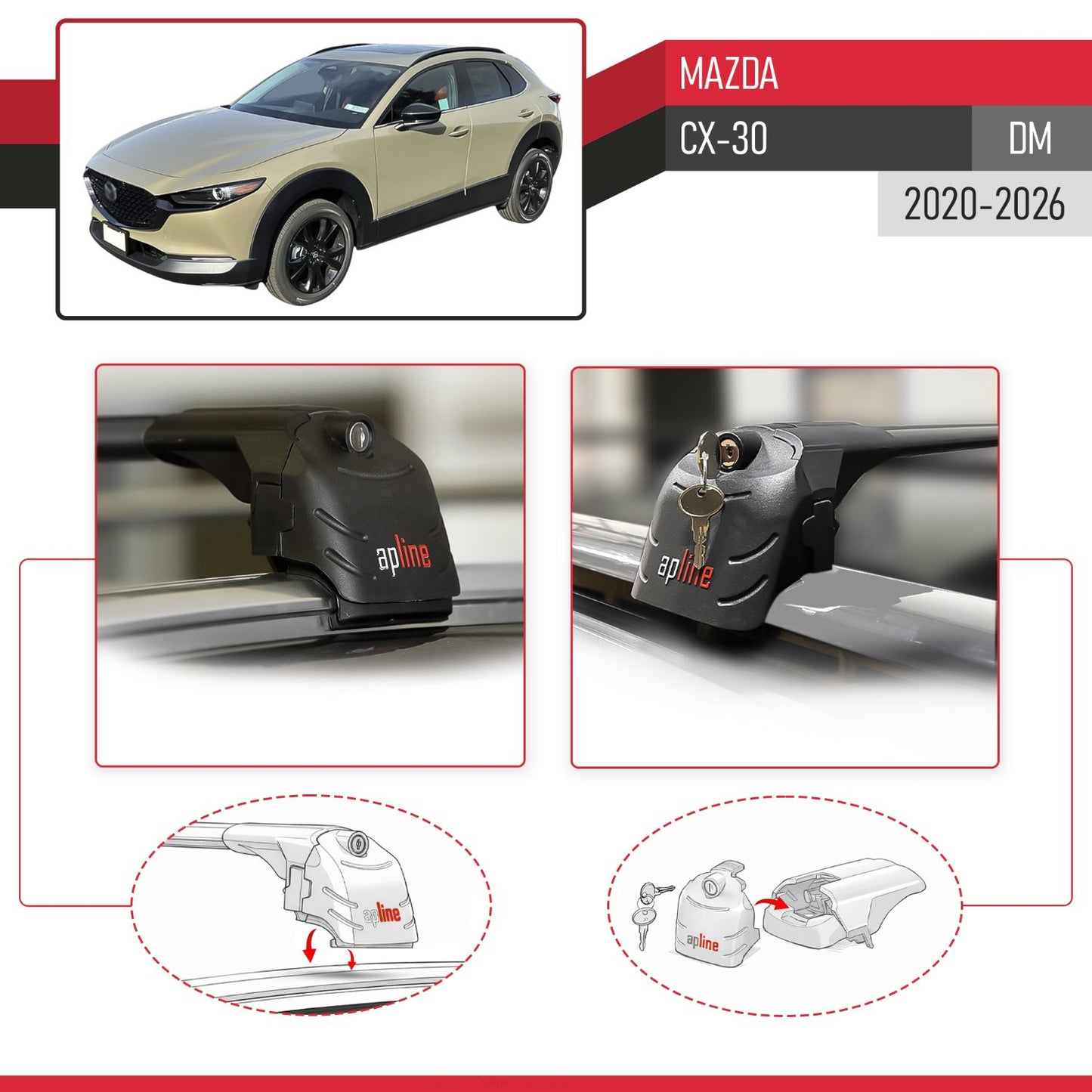 Compatible with Mazda CX-30 2020-2025 ACE-2 Car Roof Rack Cross Bar Black Aluminium 2 Bars