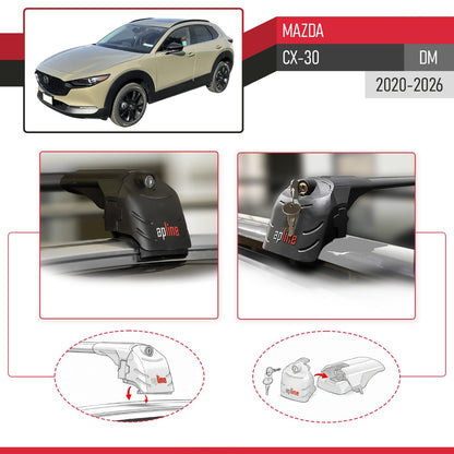 Compatible with Mazda CX-30 2020-2025 ACE-2 Car Roof Rack Cross Bar Black Aluminium 2 Bars