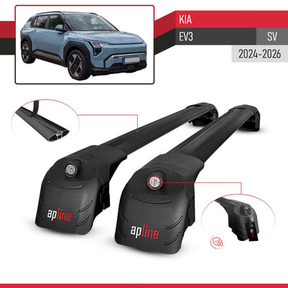Compatible avec Kia EV3 (SV) 2024-2026 ACE-2 modèle Barres de Toit Railing Porte-Bagages de Voiture Noir Aluminium Barres