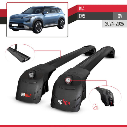 Compatible with Kia EV5 2024-2025 ACE-2 Car Roof Rack Cross Bar Black Aluminium 2 Bars