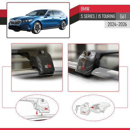 Compatible with BMW 5 Series / i5 G61 Touring 2024-2025 ACE-2 Car Roof Rack Cross Bar Black Aluminium 2 Bars