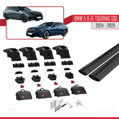 Compatible avec BMW 5 Series / i5 G61 Touring 2024-2025 ACE-2 Barres de Toit Railing Porte-Bagages de Voiture Noir Aluminium 2 Barres