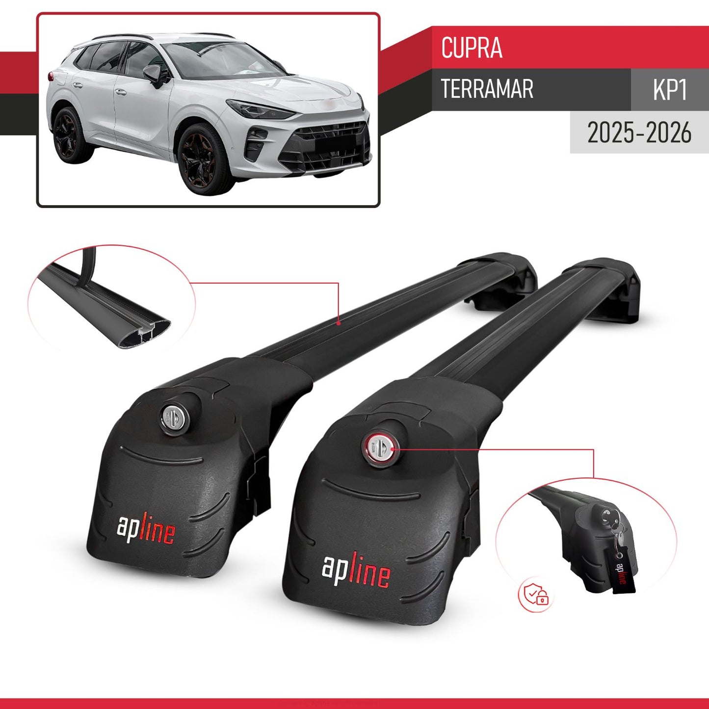 Compatible avec Cupra Terramar (KP1) 2025-2026 ACE-2 modèle Barres de Toit Railing Porte-Bagages de Voiture Noir Aluminium Barres