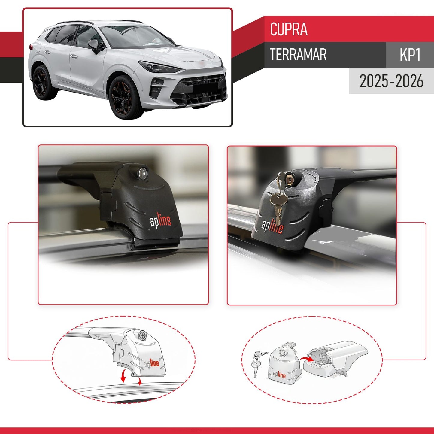 Compatible avec Cupra Terramar (KP1) 2025-2026 ACE-2 modèle Barres de Toit Railing Porte-Bagages de Voiture Noir Aluminium Barres