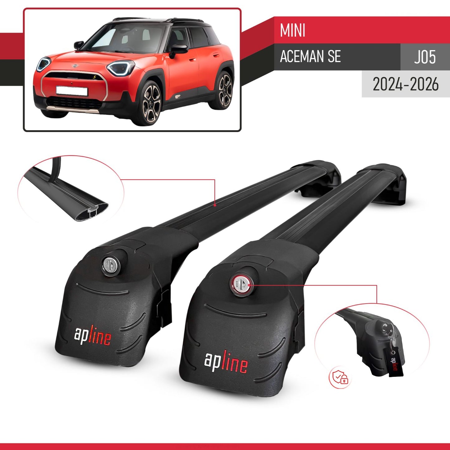 Compatible avec Mini Aceman SE (J05) 2024-2026 ACE-2 modèle Barres de Toit Railing Porte-Bagages de Voiture Noir Aluminium Barres