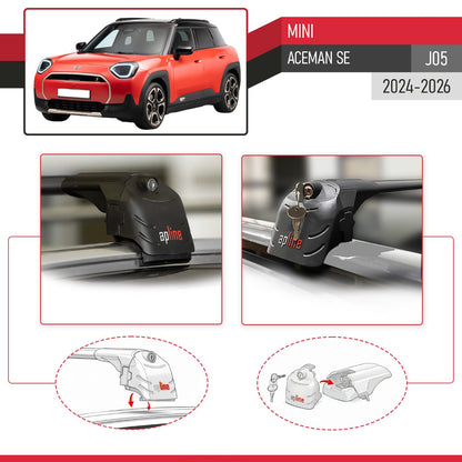 Compatible avec Mini Aceman SE (J05) 2024-2026 ACE-2 modèle Barres de Toit Railing Porte-Bagages de Voiture Noir Aluminium Barres