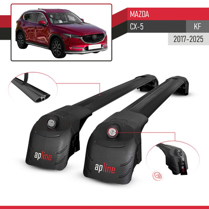 Compatible avec Mazda CX-5 (KF) 2017-2025 ACE-2 modèle Barres de Toit Railing Porte-Bagages de Voiture Noir Aluminium Barres